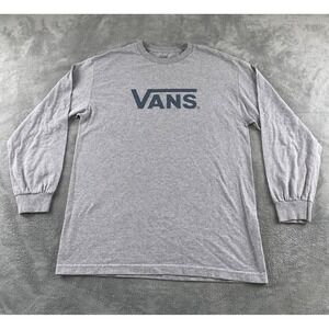 Vans Mens‎ Long Sleeve Graphic T-Shirt Heather Gray Navy Blue Logo Size Large